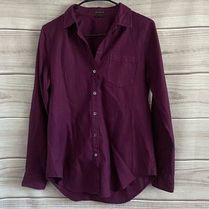 Theory Button Down Long Sleeve Cotton Blouse